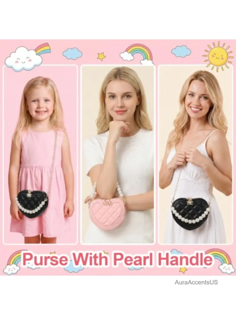 4-Pack Heart Shaped Kids Crossbody Purse with Pearl Handle and Chain Strap, PU